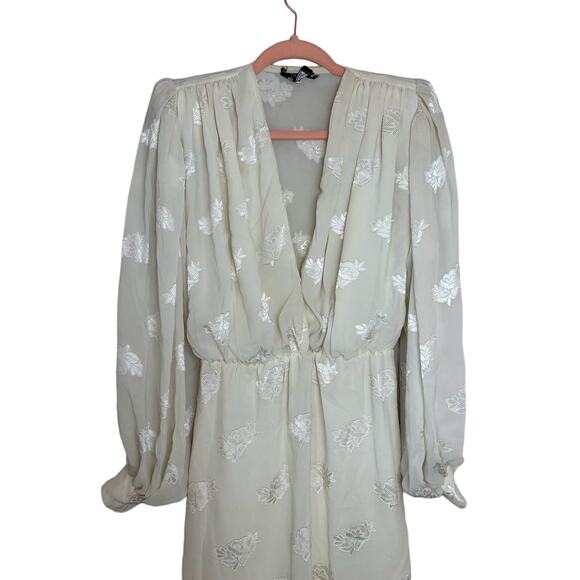 Vintage Cachet By Bari Protas Cream Sheer Floral Embroidered Midi Dress XS - Picture 4 of 16